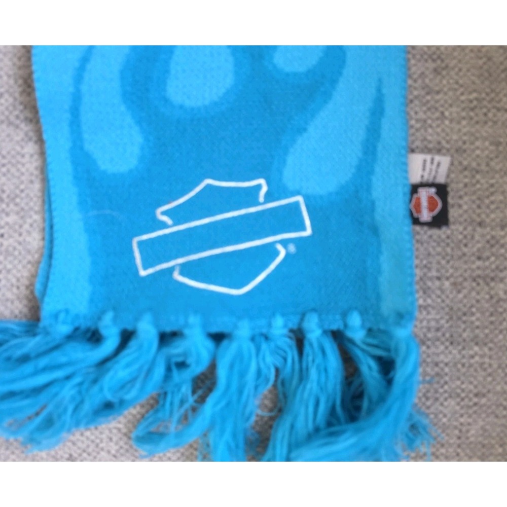 Knit  Harley Davidson Neck Scarf‎ Warmer Turquoise Blue Flame 58"L - Picture 6 of 12